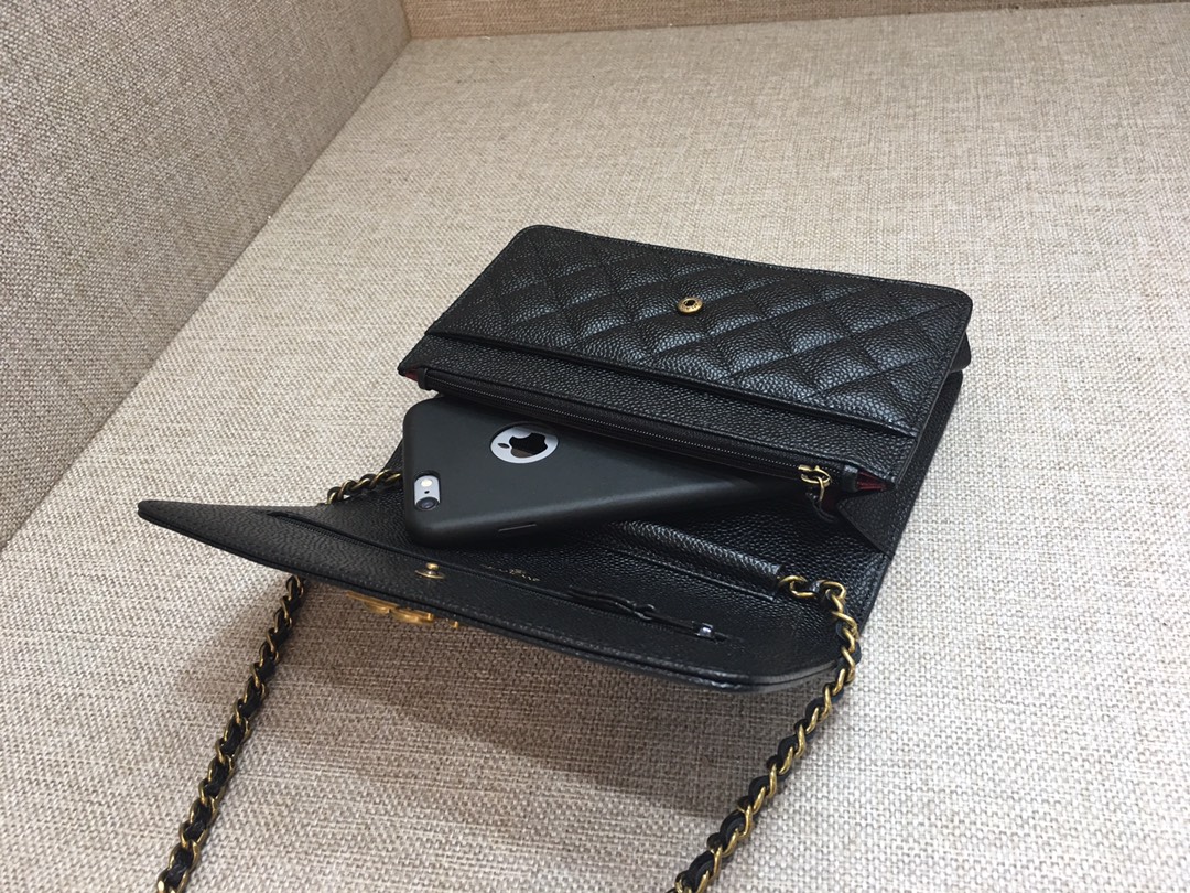 Caviar Leather Wallet On Chain Shoulder Bag A33814 Black/Gold